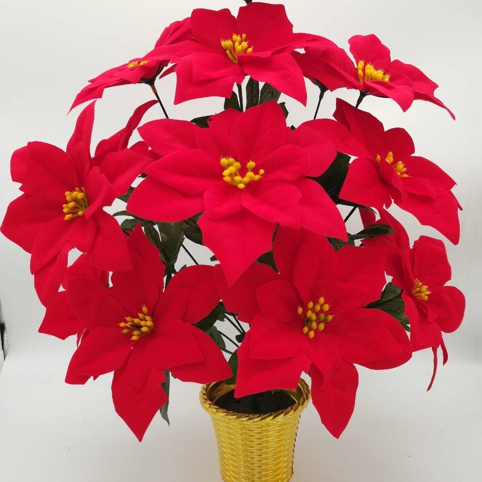 仿真花假花圣诞节花一品红花一品红盆栽四季仿真花草