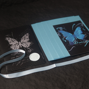 白日梦蓝｜ 告白情书 椒叔叔yk2蓝黑色蝴蝶手写信手工信封信纸套装