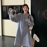 蓝竖条纹连衣裙100%全棉休闲韩版长期有货支持退现P115k158，女装连衣裙，浙宝220A