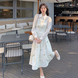 新中式碎花连衣裙套装女2024夏新款气质清新温柔显瘦半身裙两件套图片