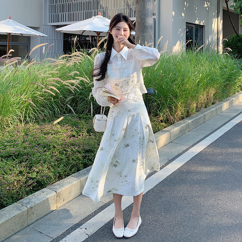 新中式碎花连衣裙套装女2024夏新款气质清新温柔显瘦半身裙两件套图片