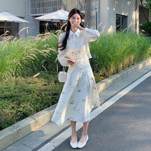 新中式碎花连衣裙套装女2024夏新款气质清新温柔显瘦半身裙两件套图片