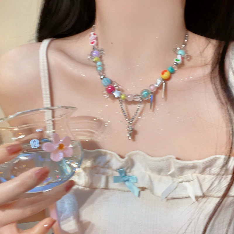 彩虹糖果项链女ins小众设计高级感配饰网红甜酷辣妹锁骨链潮