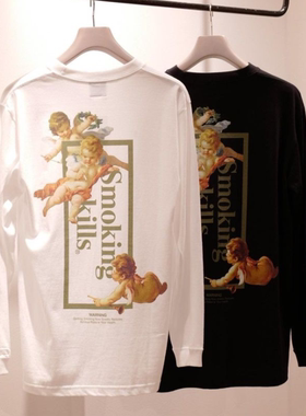 #FR2 月TSUKI SMOKING KILLS 小天使Back Logo 男女圆领长袖T恤潮