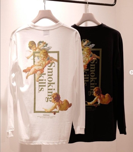 SMOKING KILLS 小天使Back 男女圆领长袖 月TSUKI Logo T恤潮 FR2