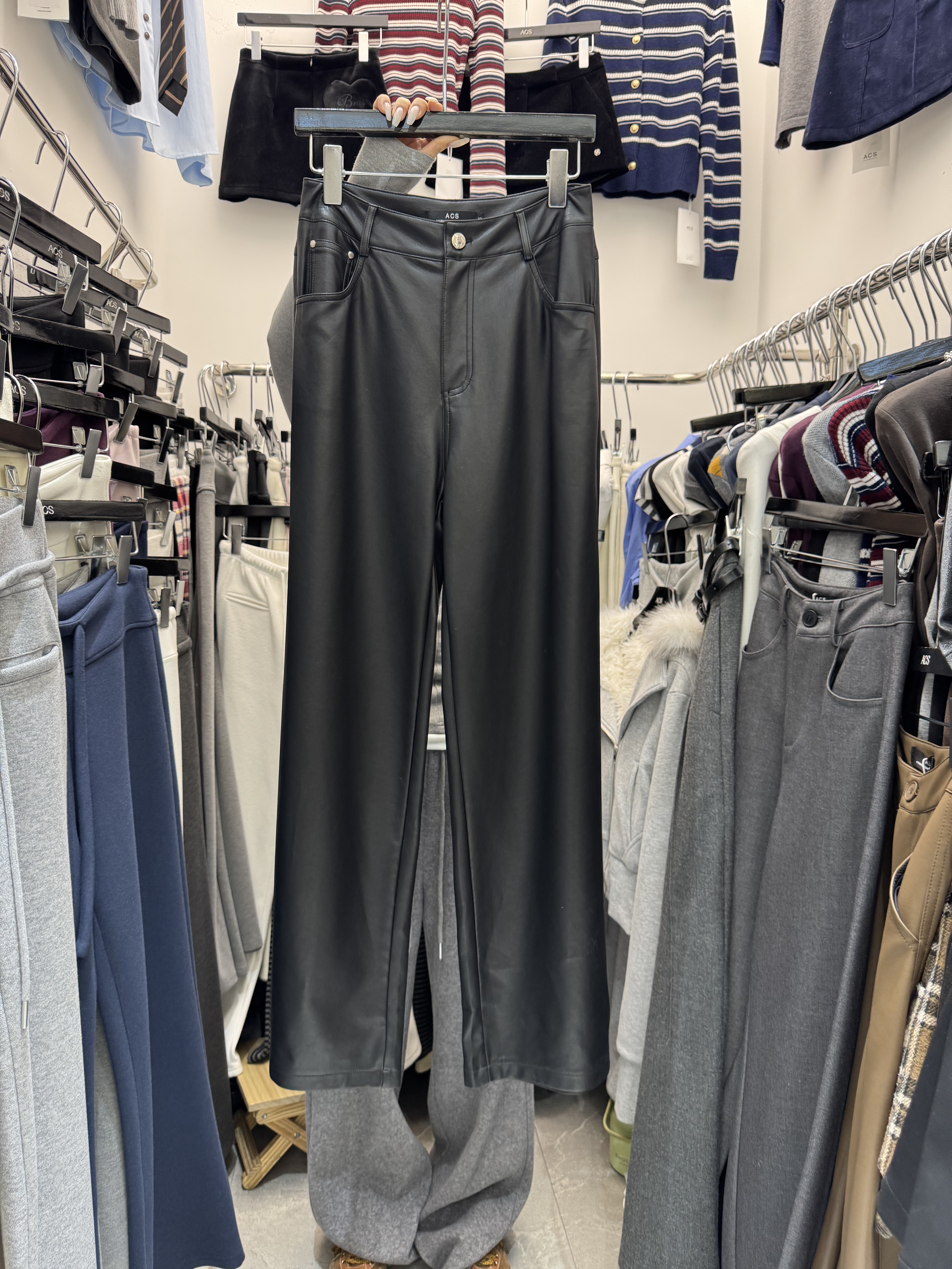 ACS美式气质百搭高腰显瘦PU阔腿裤女25秋季宽松休闲时尚直筒皮裤,女装/女士精品,皮裤,淘宝优惠券,粉丝福利购,淘宝优惠卷