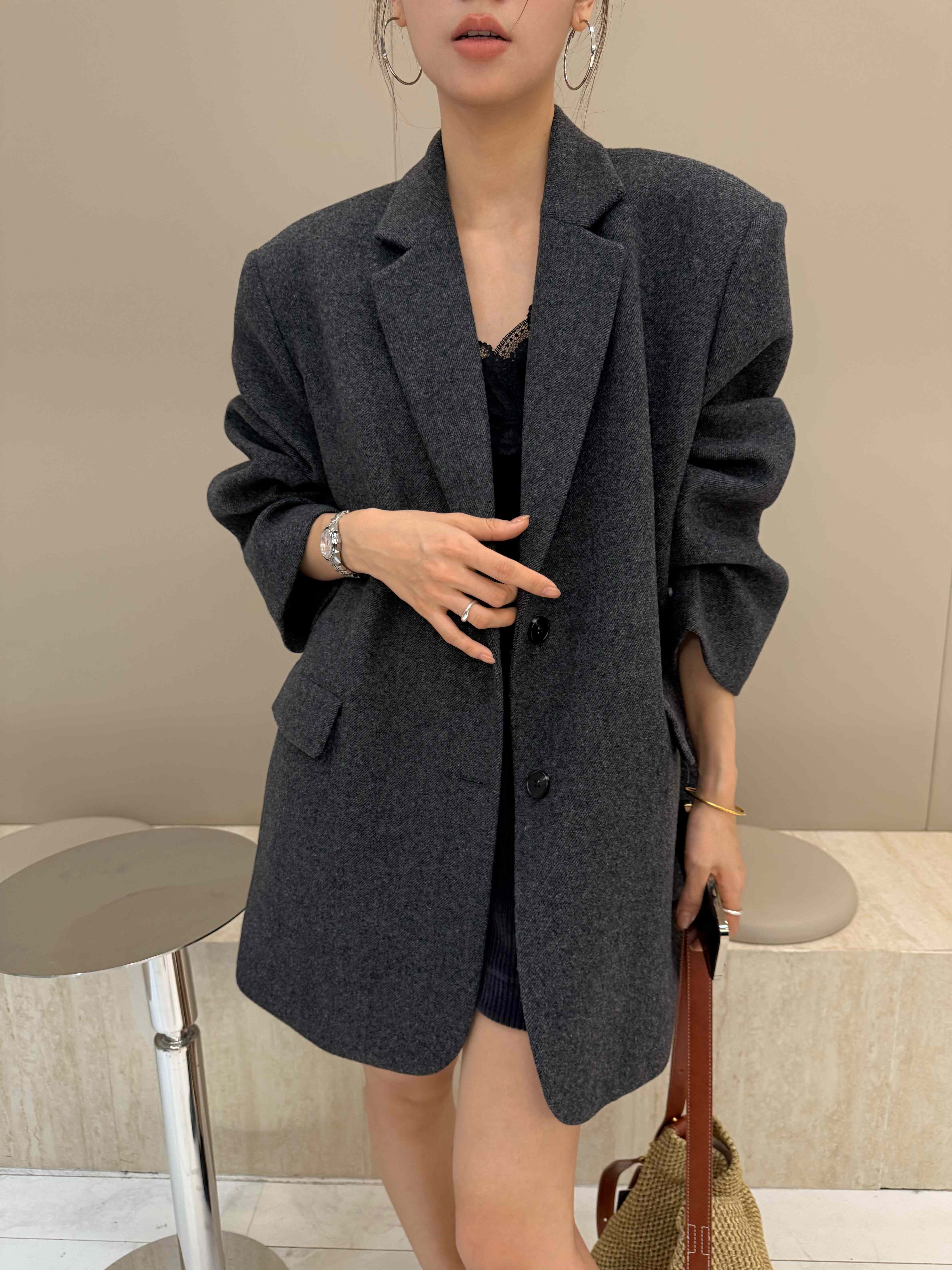 摩登mdeng高级感羊毛西装外套女2025秋季宽松显瘦中长款西服73618