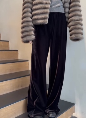 摩登mdeng松紧腰金丝绒阔腿裤女2025冬季垂感百搭加绒休闲裤M9331