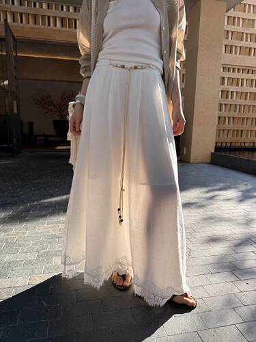 LOUISA.S韩系松紧高腰蕾丝花边半身裙女2026春季新款设计感A字裙