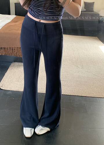 ACS韩系高腰抽绳微喇裤女2026春季新款简约百搭铜氨丝弹力休闲裤