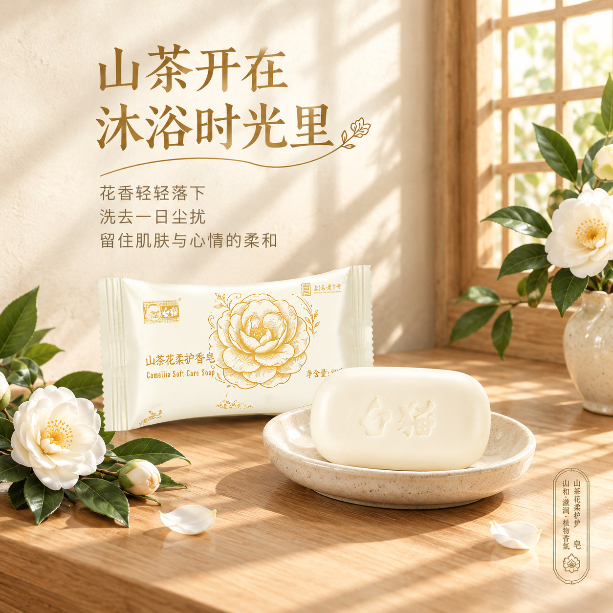 白猫山茶花柔护香皂80g洗澡沐浴皂男女身体清洁家用洗手肥皂正品