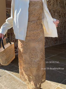 AS OFFICIAL-2025法式复古潮流百搭立体绣花吊带修身连衣裙26255