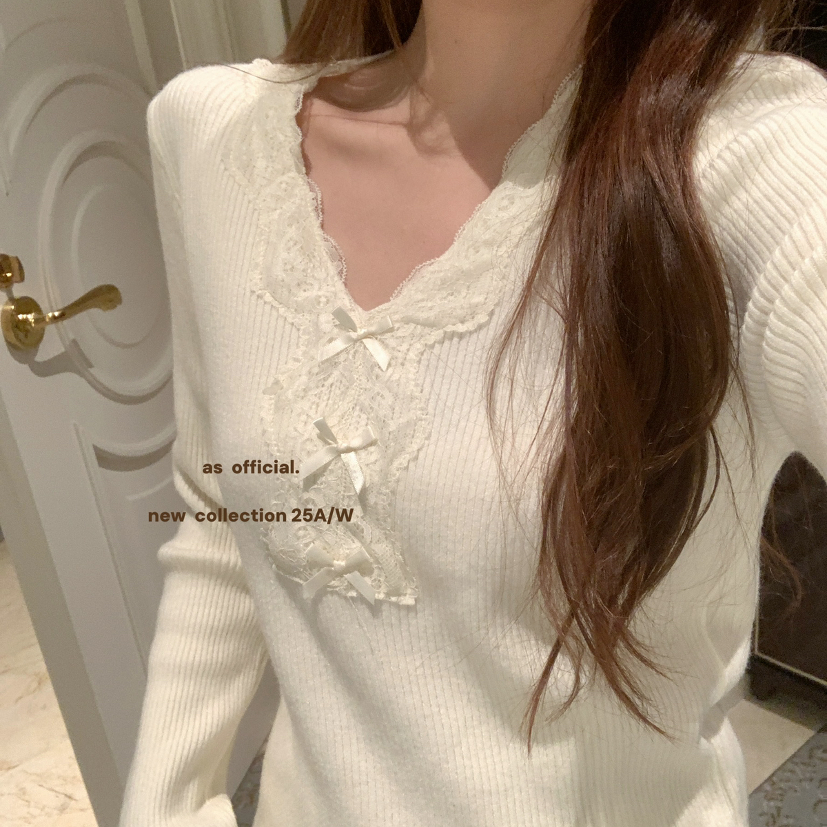 AS OFFICIAL-大衣蕾丝蝴蝶结精致小内搭针织衫15133