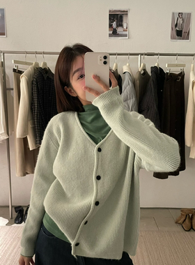 KITTIN-韩标WoolBlend｜韩系多巴胺软糯绒感简约V领开衫毛衣Y1002