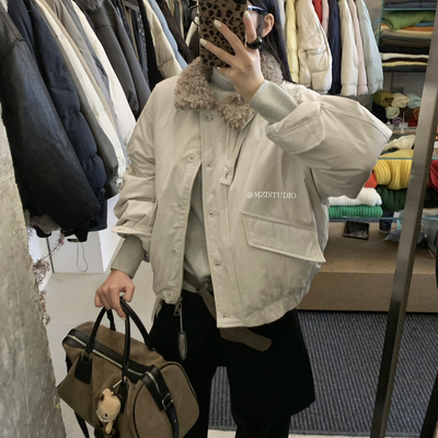 MZI STUDIO-拼接巴恩风保暖时髦夹克羽绒服(含50白鸭绒)17297#