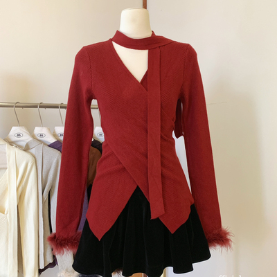 AS OFFICIAL-冬季新款纸片人交叉v领超显瘦小衫针织衫15185