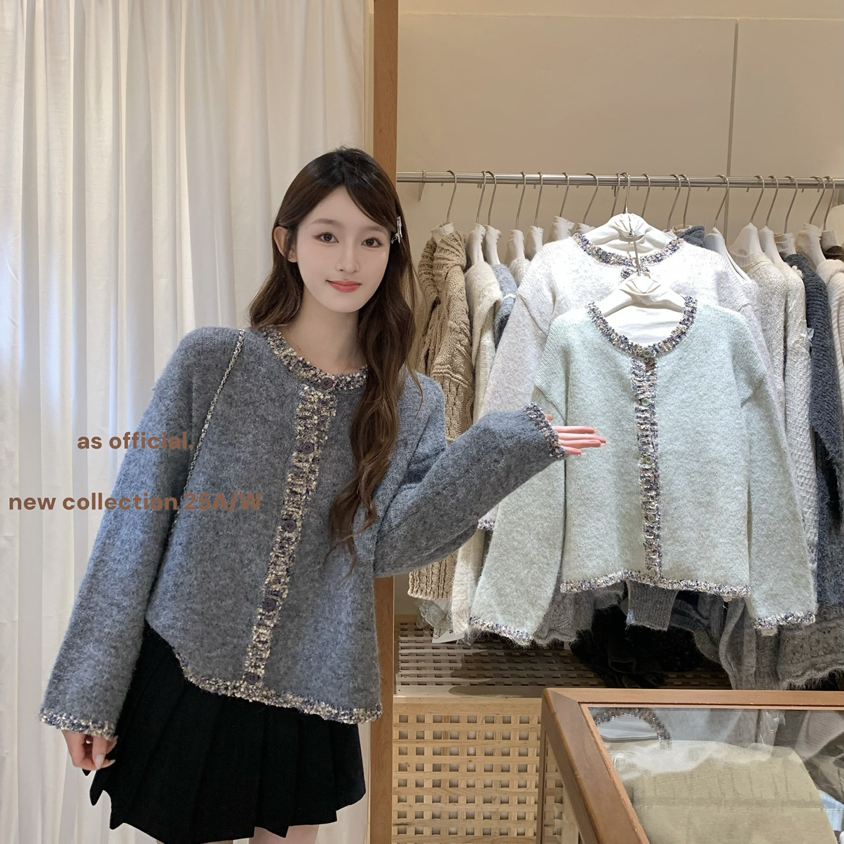 AS OFFICIAL-悉尼周末衣品开挂三色bling亮片拼接开衫毛衣80330