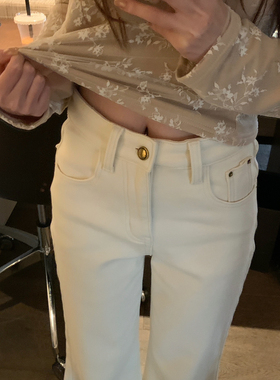 AS OFFICIAL-冬季新款纯色简约高腰提臀直腿微喇牛仔裤50238