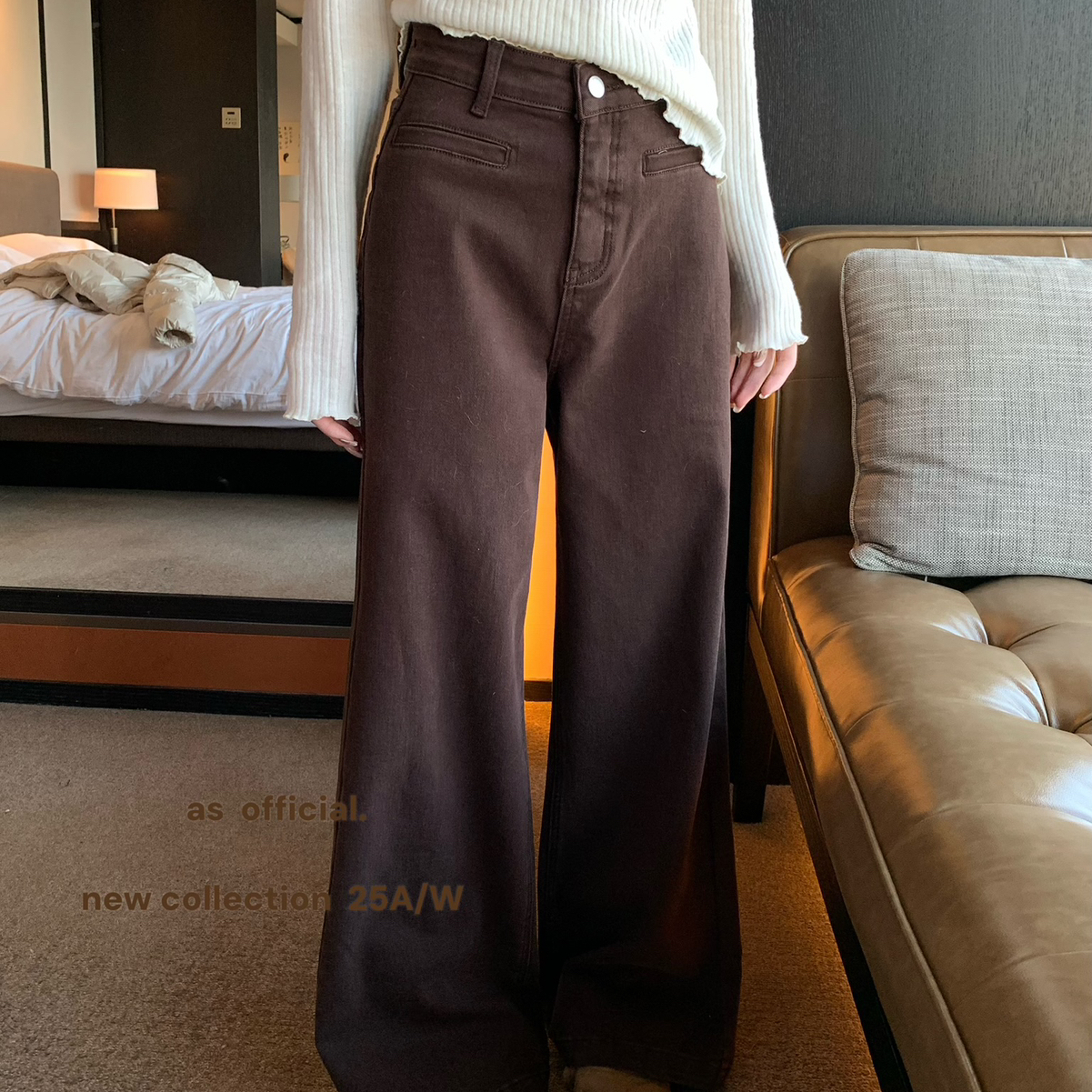 AS OFFICIAL-冬季新款时尚高腰假口袋设计直筒牛仔裤50239