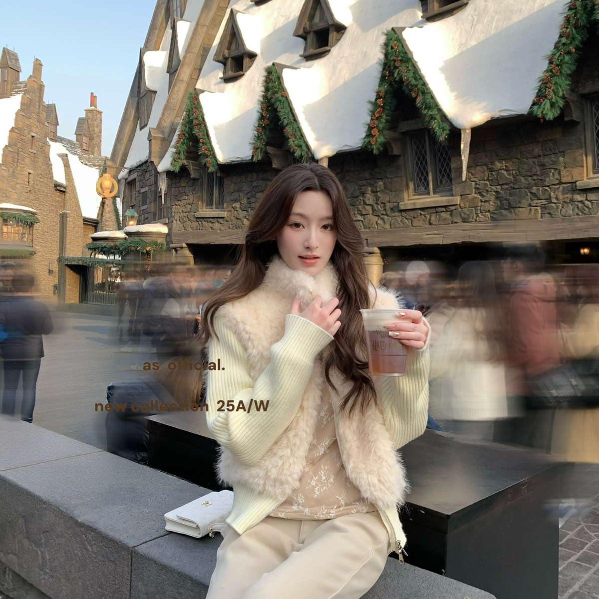 AS OFFICIAL-冬季新款时尚百搭毛茸茸针织拼接毛毛短外套80608