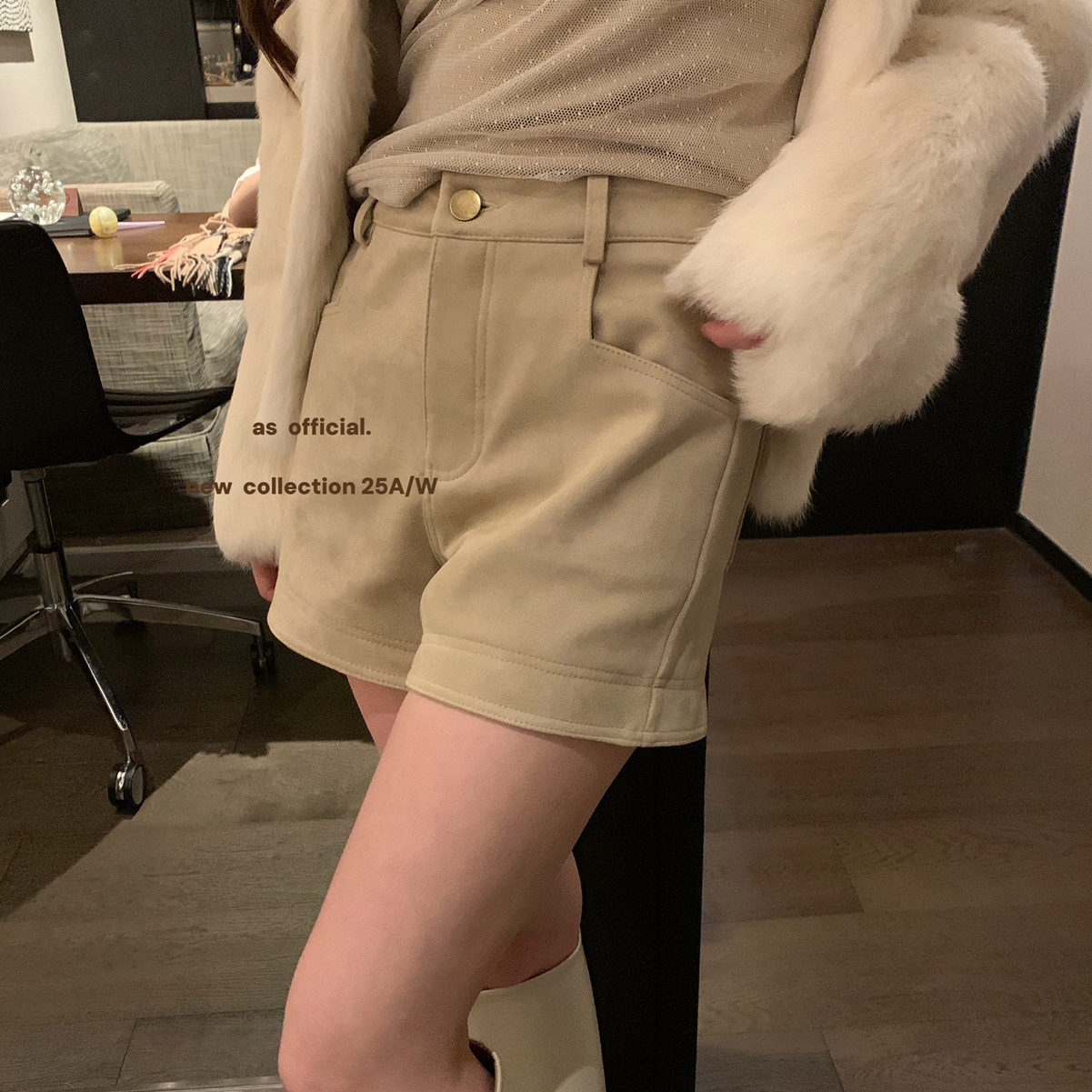 AS OFFICIAL-复古百搭麂皮休闲短裤(配腰包)26000