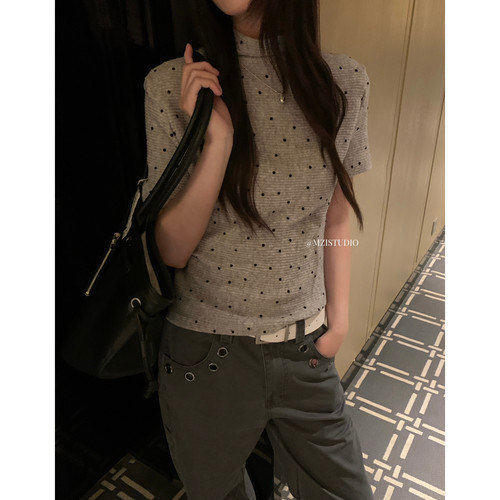 MZI STUDIO十三行秋季基础款半高领少女感软糯微弹短袖T恤女13393