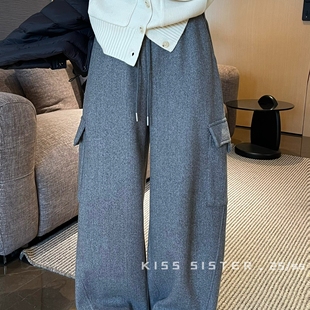 阔腿保暖垂感舒适百搭休闲裤 KISS 裤 加绒毛呢工装 B1963 SISTER