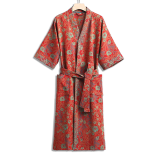 纯棉纱布浴袍2025新款全棉男女四季薄款睡袍吸水速干成人浴衣夏季