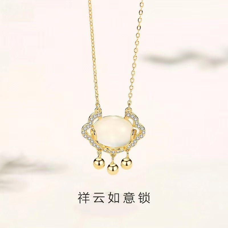 祥云如意平安锁项链s925纯银颈链