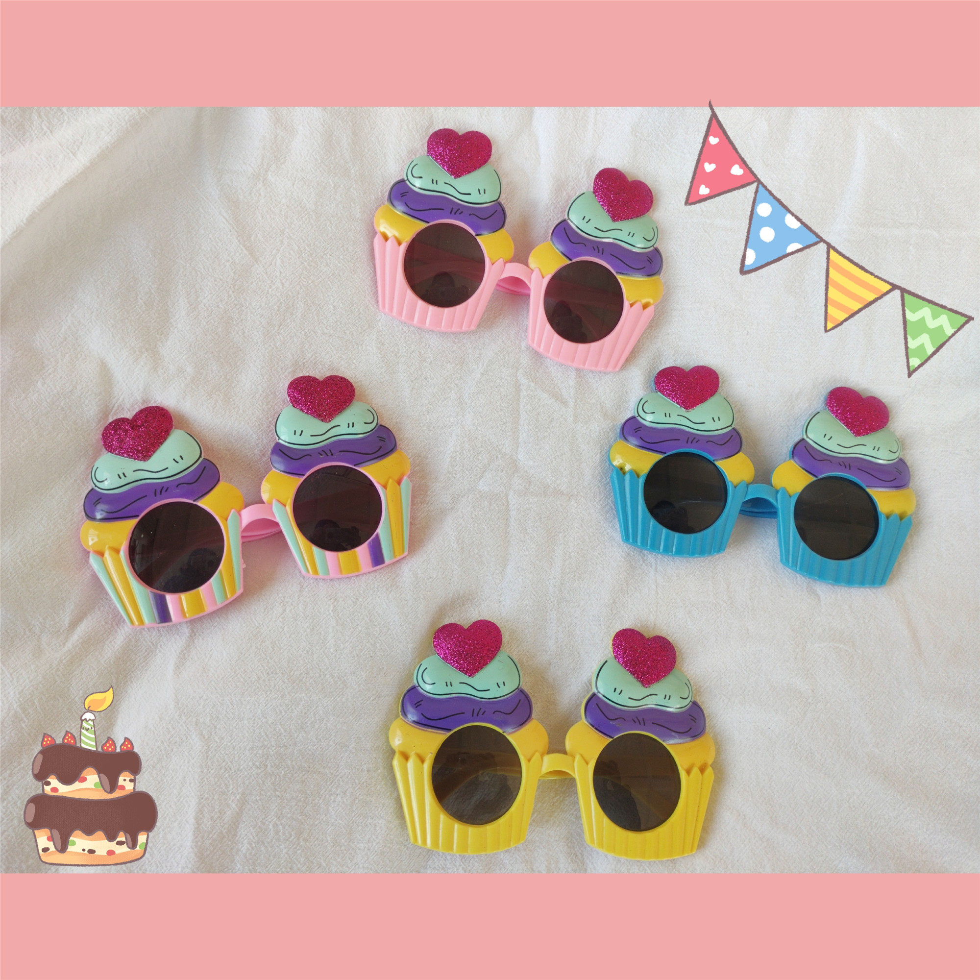 ins小红书生日眼镜派对宴会爱心生日蛋糕眼镜成人儿童拍照道具