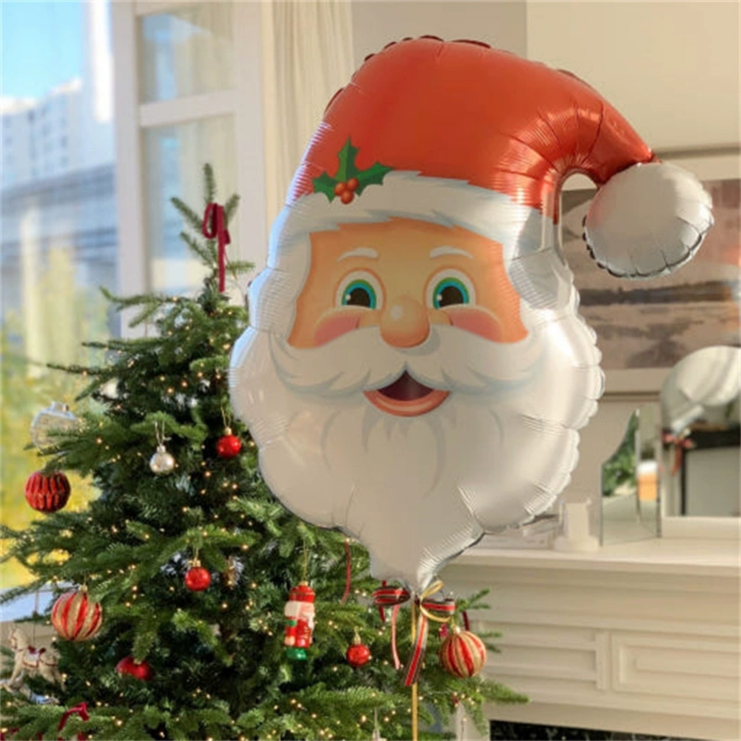 圣诞节圣诞老人头铝膜气球氛围装饰咖啡店商场装饰布置道具