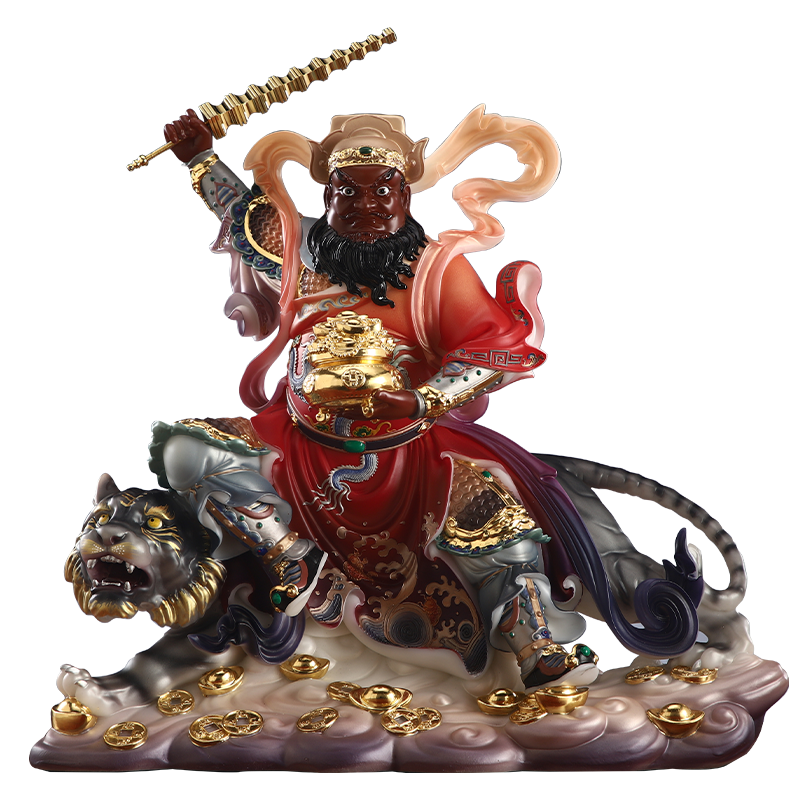 汉白玉武财神赵公明骑虎摆件家用