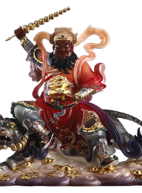 汉白玉武财神赵公明骑虎摆件家用