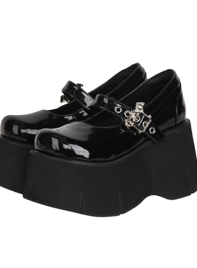 2025春秋新品圆头Lolita鞋黑漆皮松糕10CM厚底C166