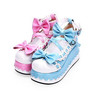 春秋坡跟公主洋装鞋新品甜美圆头LOLIT鞋蝴蝶结厚底松糕鞋9896