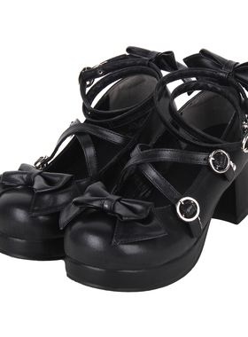 2024夏季新品Lolita鞋圆头甜美蝴蝶结粗跟洋装鞋8198