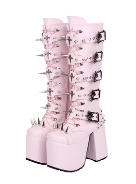 2025新品朋克PUNK靴 圆头重工装饰松糕粗跟拉链朋克靴M223