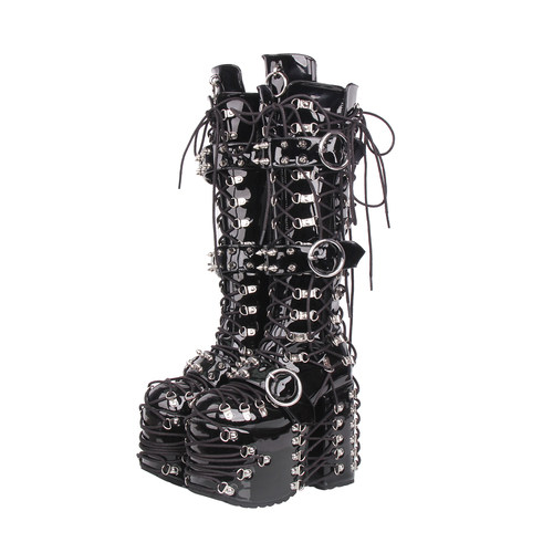 2025新品朋克 PUNK靴 圆头重工装饰松糕粗跟拉链朋克靴M362