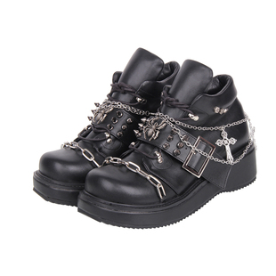 2025新品朋克PUNK靴圆头铆钉重工装饰 厚底松糕短靴Q487