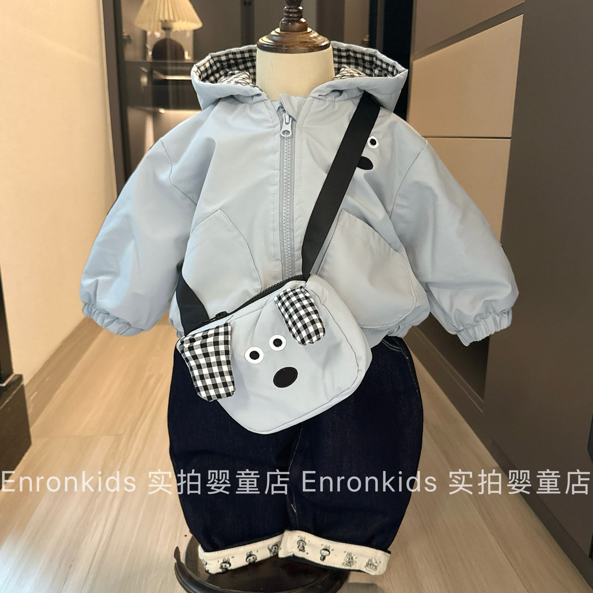 男童宝宝秋冬季加绒夹棉连帽风衣