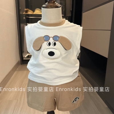婴儿卡通小狗背心短裤两件套装