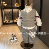 休闲男宝宝绅士三件套背心衬衫 时尚 纯棉衣服 套装 潮牌TB婴儿春秋季
