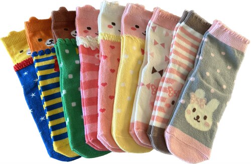 日单西松屋elfindoll棉质中筒高筒长筒袜可爱卡通有胶底花边立体