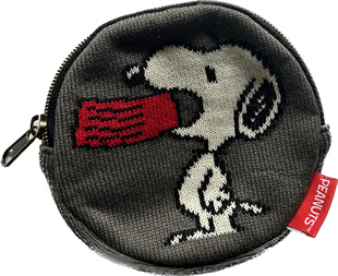 日单nakajima史努比针织拉链零钱圆饼卡通化妆包杂物收纳包耳机包