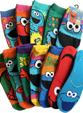 38包邮外贸日本原单外贸袜子芝麻街ELMO二童/成人棉质船袜短袜