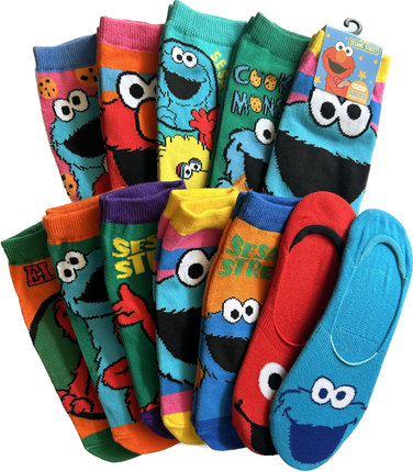 38包邮外贸日本原单外贸袜子芝麻街ELMO二童/成人棉质船袜短袜