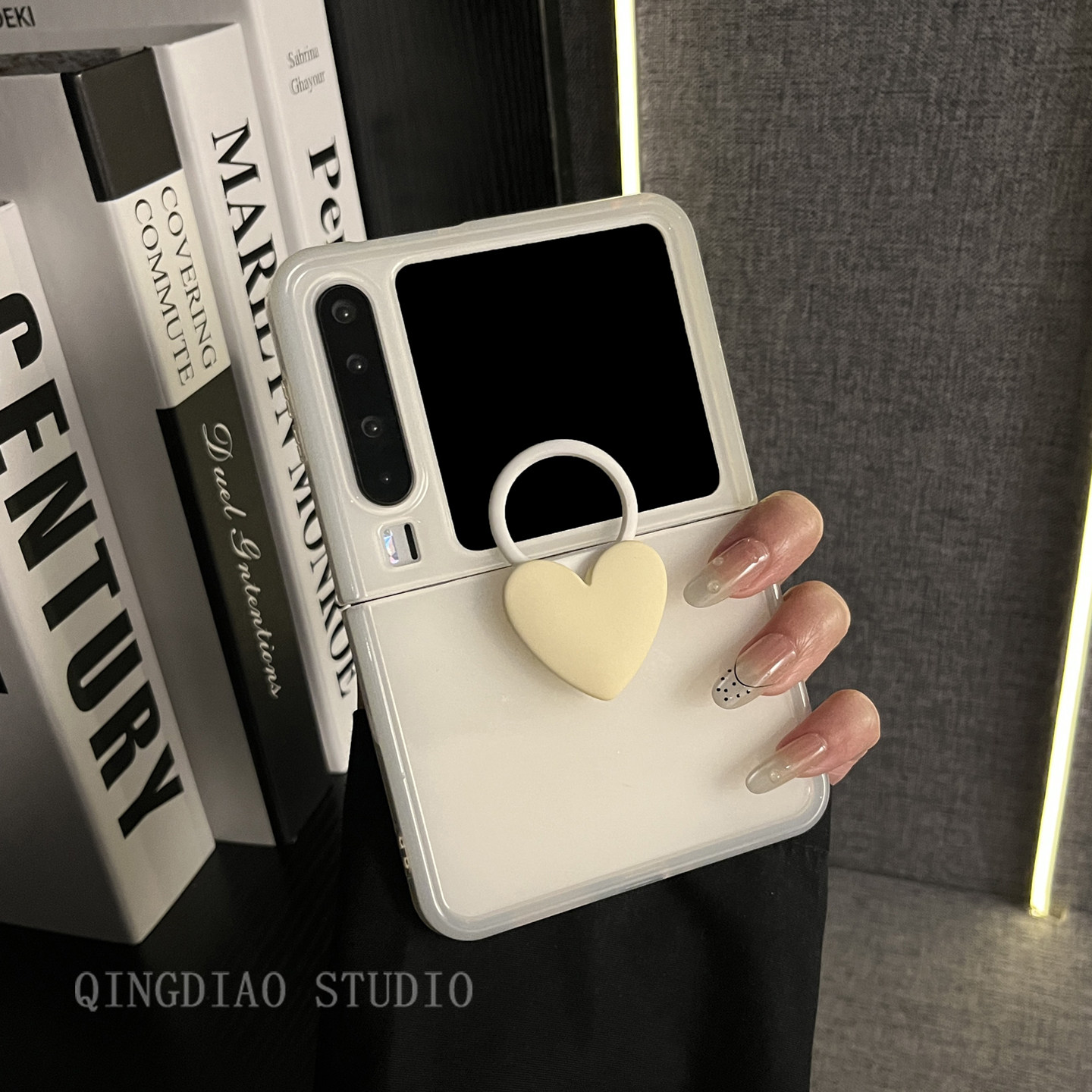 轻调 百搭小众白色相框爱心指环扣适用于华为Pura X手机壳全包新款purax典藏版折叠屏p50宝盒翻盖防摔保护套