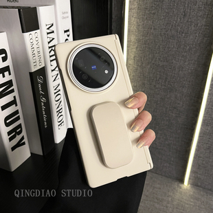 轻调 VIVO折叠屏xfold3翻盖防摔简约女保护套 高级日韩米白色肤感推拉支架适用于vivoxfold5pro手机壳全包新款