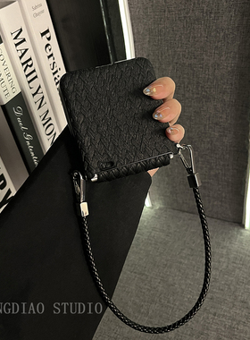 轻调 时尚ins韩风黑色草席纹皮质手提适用于荣耀MagicVFlip2手机壳新款Magic折叠屏V FLIP防摔肤感翻盖保护套