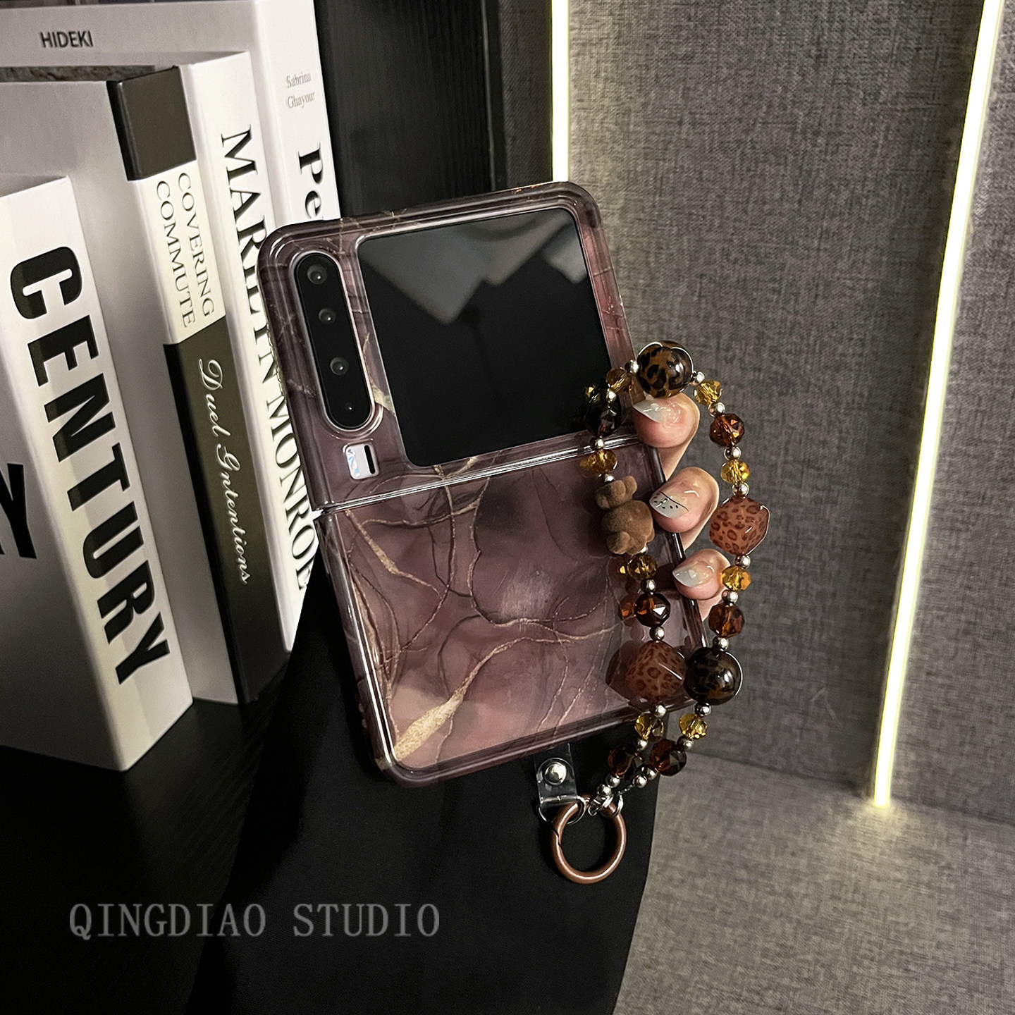 ins艺术琥珀大理石晕染手提链适用于华为pura X手机壳全包新